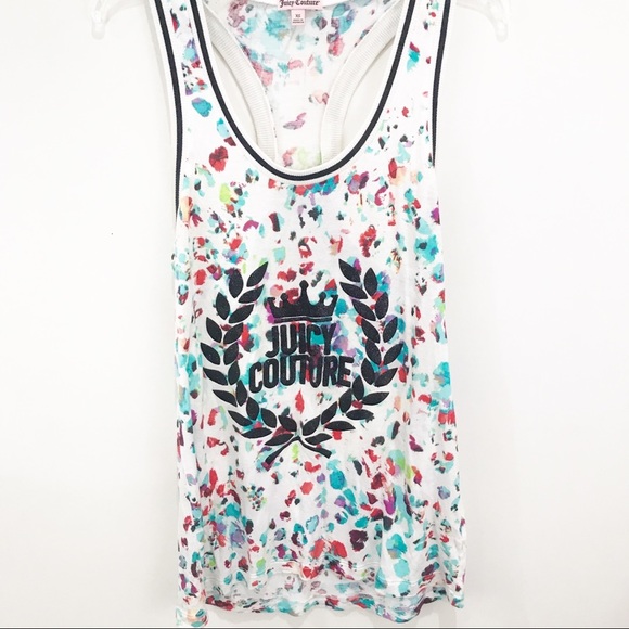 JUICY COUTURE Colorful Watercolor Ribbed Racerback Tank Top Size XS - Picture 3 of 7